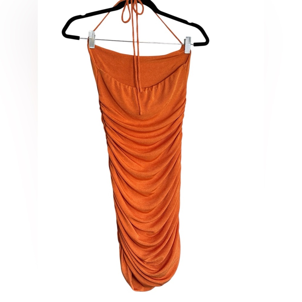 Hello Molly Orange Ruched Halter Top Mini Dress Size Small (US 4) - Picture 5 of 8